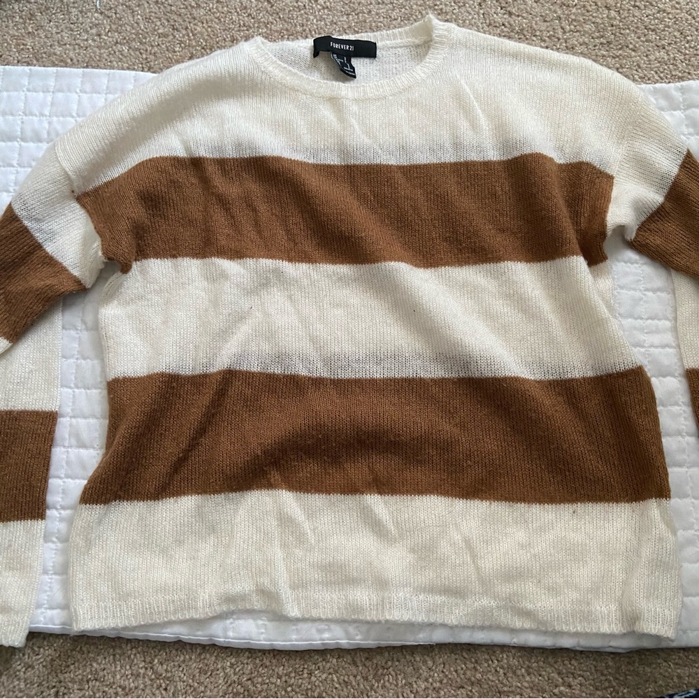 Forever 21 Beige and White Striped Sweater